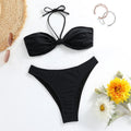 Black women's bikini set with lace-up tube top and briefs on mannequin