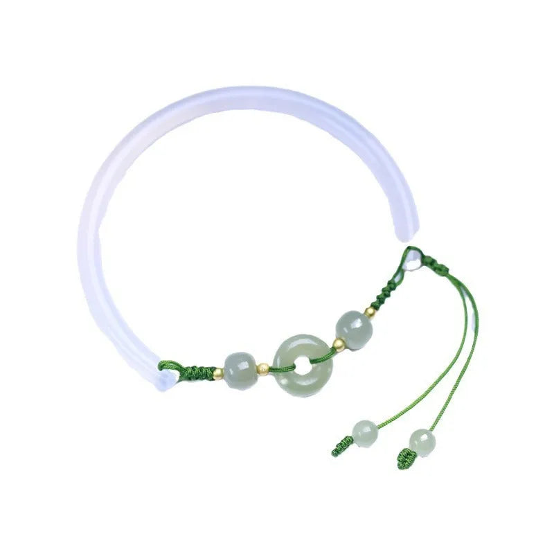 Hand-woven white agate half bracelet with peace buckle closure and 6mm beads