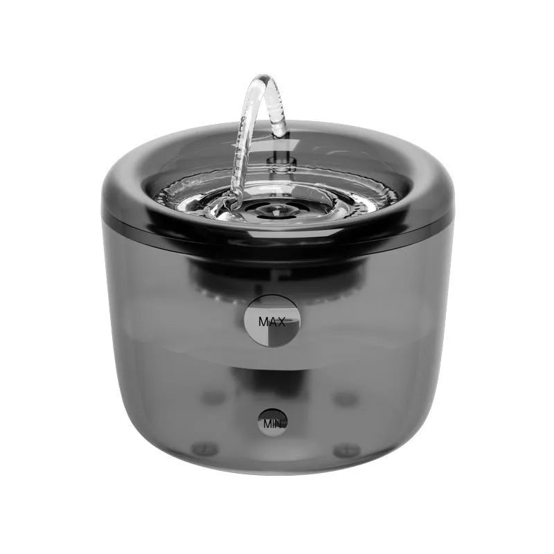 Grey automatic pet water fountain with circulating filter and induction outlet for cats and dogs