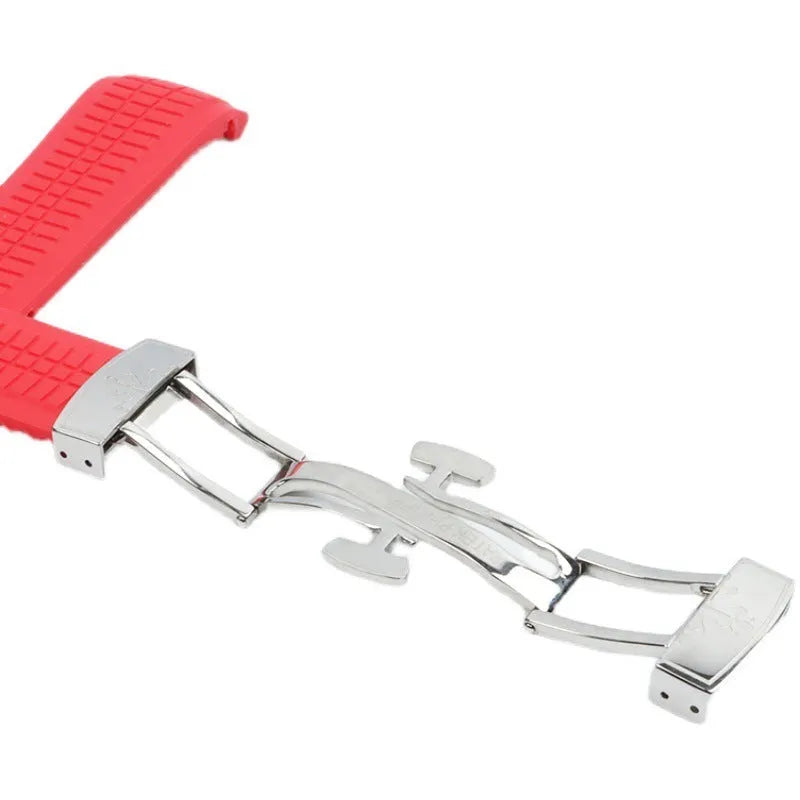 21mm rubber watch strap with folding buckle in black and silver finish