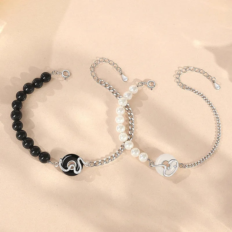 925 sterling silver New Chinese style bracelet with snake charm and safety buckle for couples.