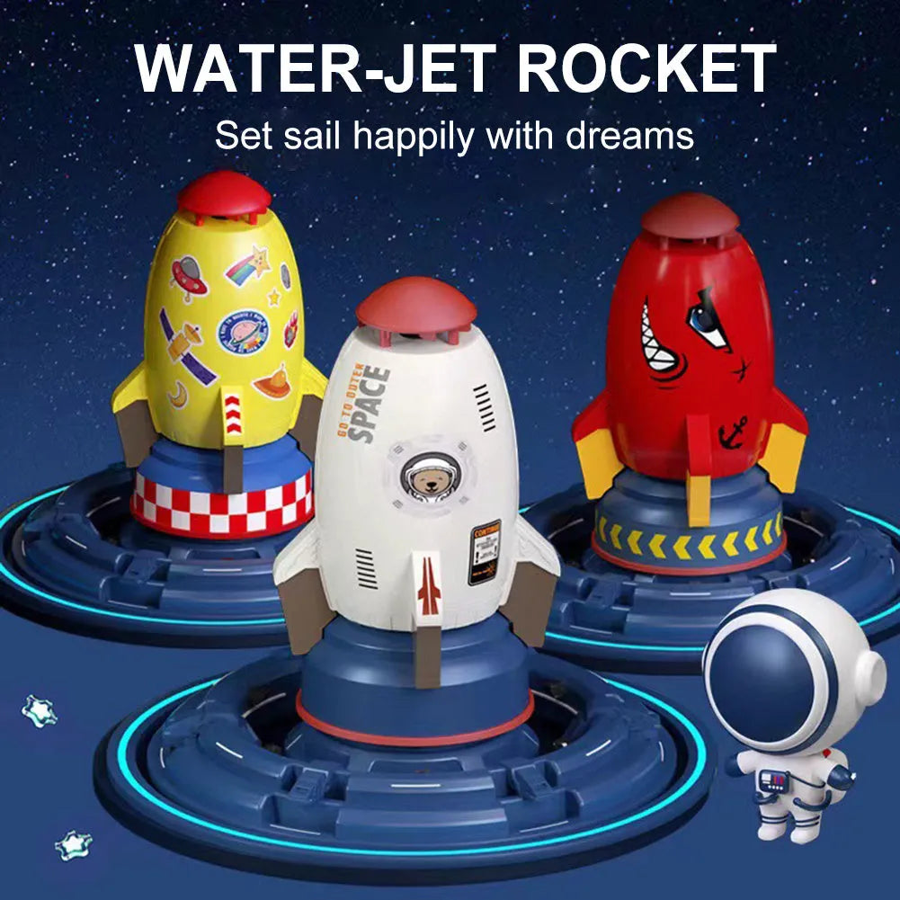 Yellow ABS plastic rocket launcher water toy for kids outdoor garden play.