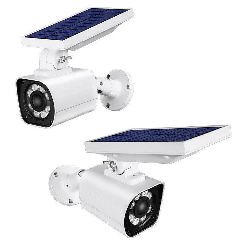 White solar garden light with simulation camera, 18 LEDs, IP67, 5W, ABS and aluminium alloy construction
