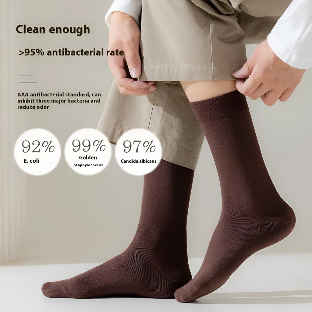 Pure cotton mid-calf business socks for men in solid colours with sweat absorption properties