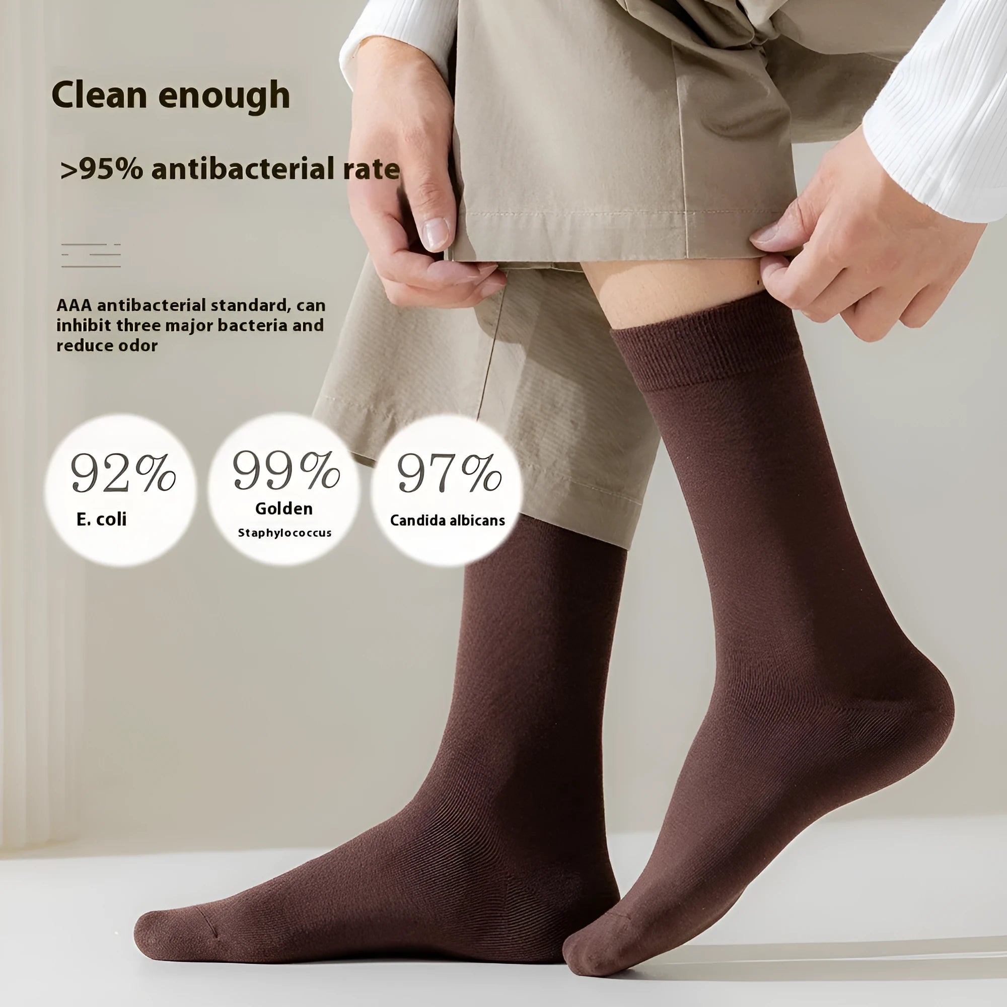 Pure cotton mid-calf business socks for men in solid colours with sweat absorption properties