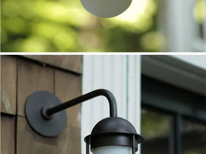 Minimalist retro outdoor waterproof wall lamp in black with 318mm dimensions for exterior use