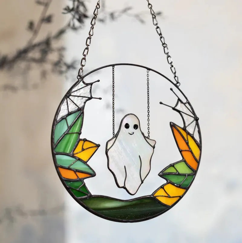 Fashion Halloween metal pendant with witch skull chain retro design 20cm diameter