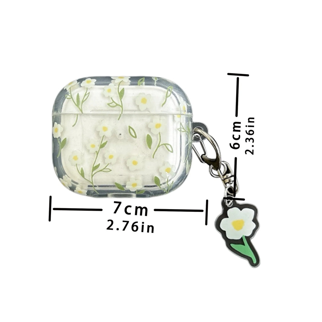 White floral high-transparency TPU protective cover for Apple AirPods showing decorative patterns