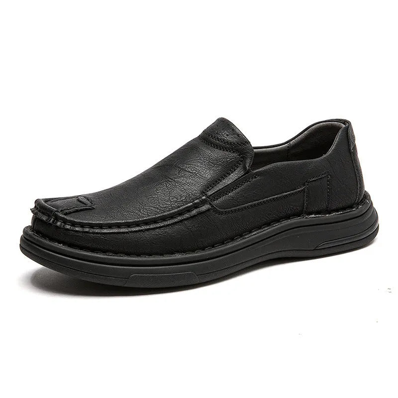 Business casual PU leather loafers for men, brown lace-up style with rubber sole and stitching detail