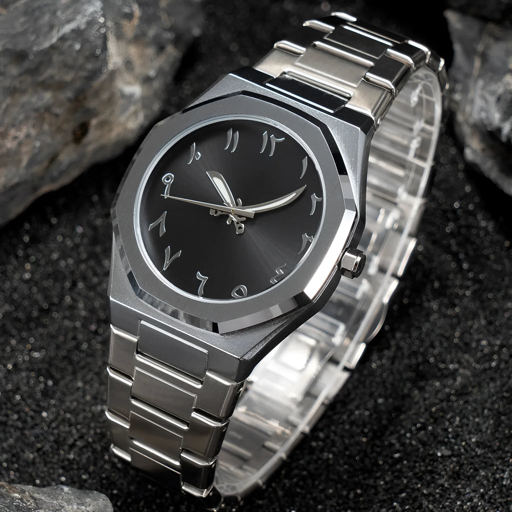 Men's business casual stainless steel quartz wristwatch showing a 10mm profile