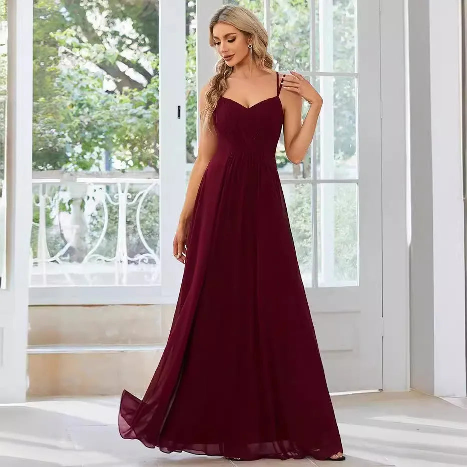 Women's sleeveless A-line maxi dress with pleated long skirt in polyester fabric