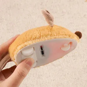 Grey and yellow interactive electronic cat mouse toy with feather tail and LED lights
