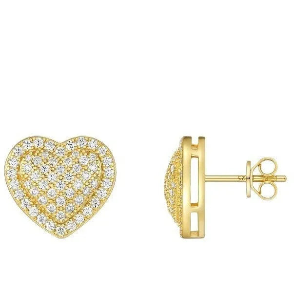 S925 silver gold moissanite heart-shaped stud earrings on white background