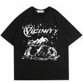 Y2g men's loose black cotton t-shirt with artistic vicinity printing and short sleeves.