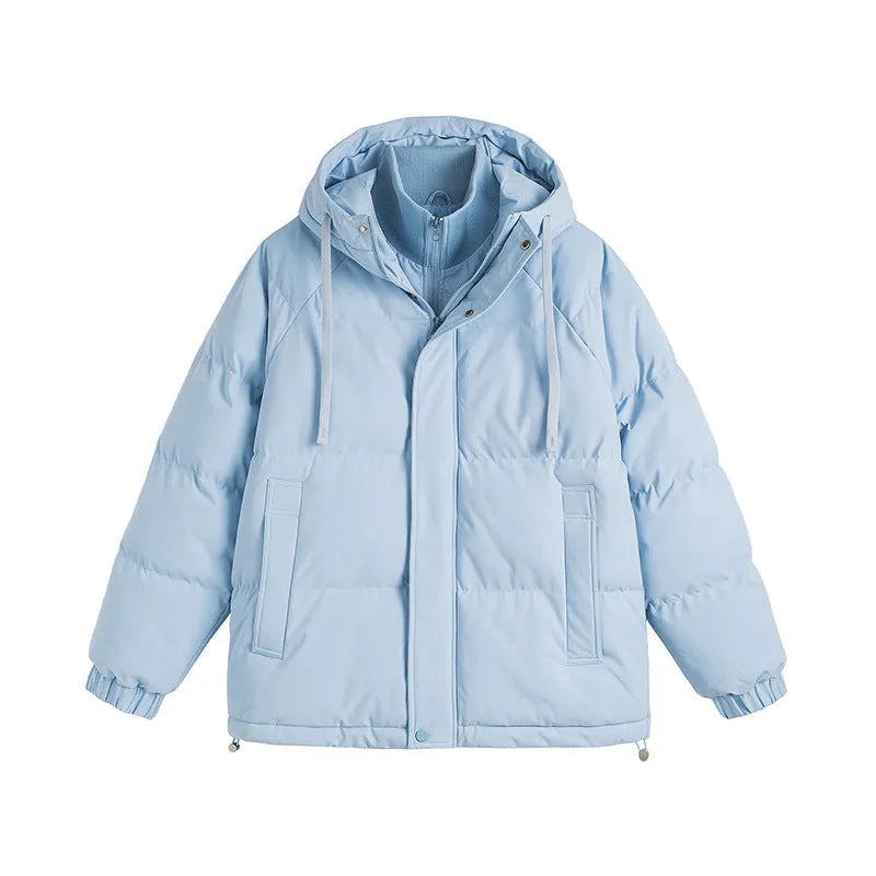 Loose fit cotton padded winter coat in cardigan style with side seam pockets