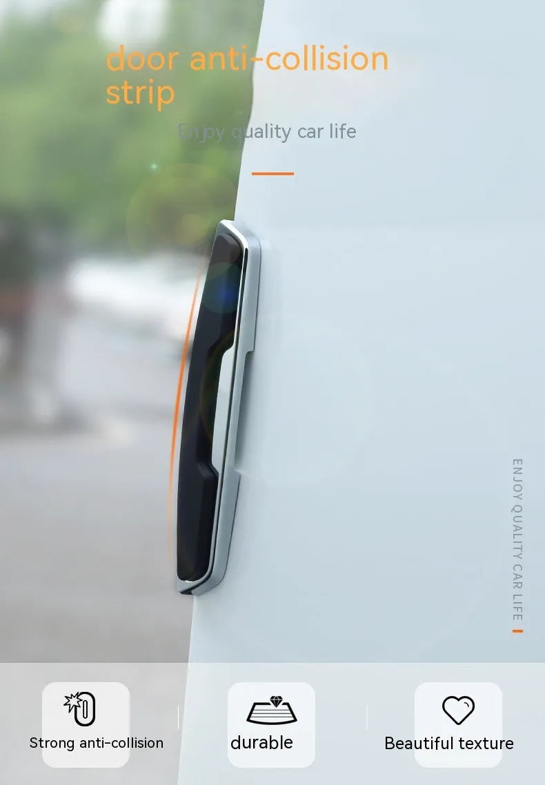 Black silicone car door bumper strip set showing four 9.5cm by 2cm protection strips