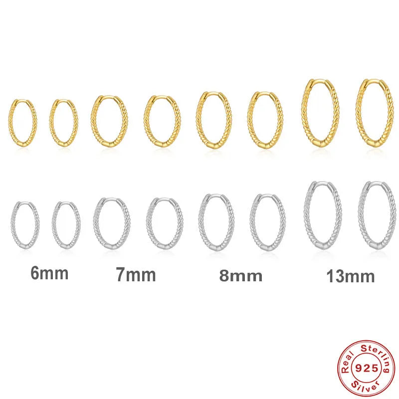 Twisted string round ring earrings in sterling silver with gold plating