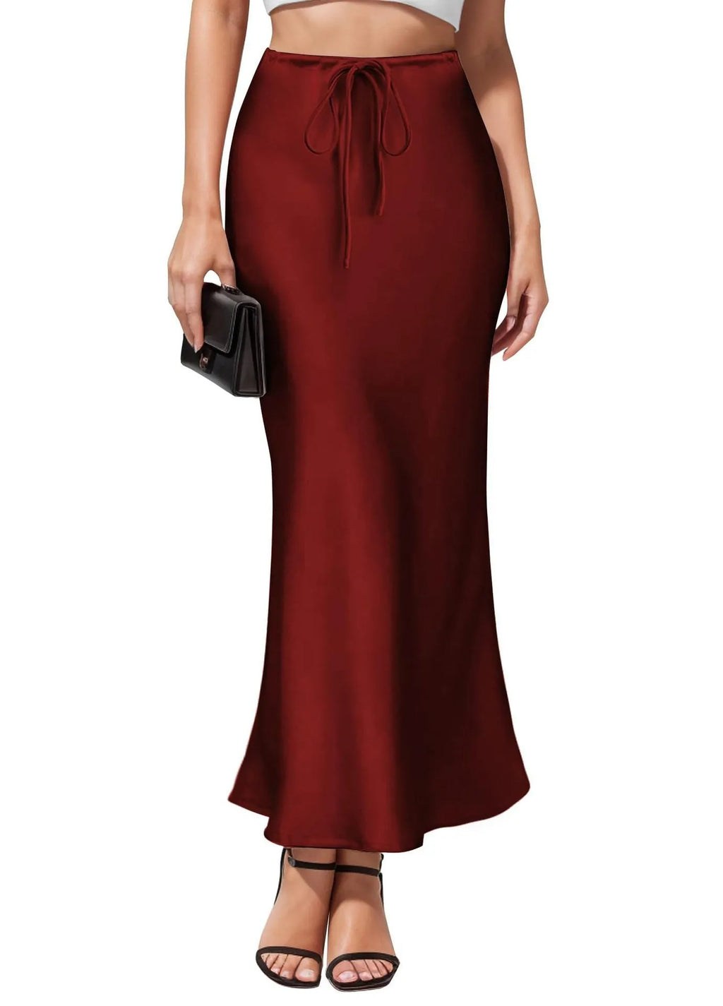 Asymmetric high-waist acetate satin skirt with irregular stitching in milky white