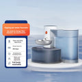 White rechargeable automatic water fountain for cats with 3 litre capacity and stainless steel bowl option