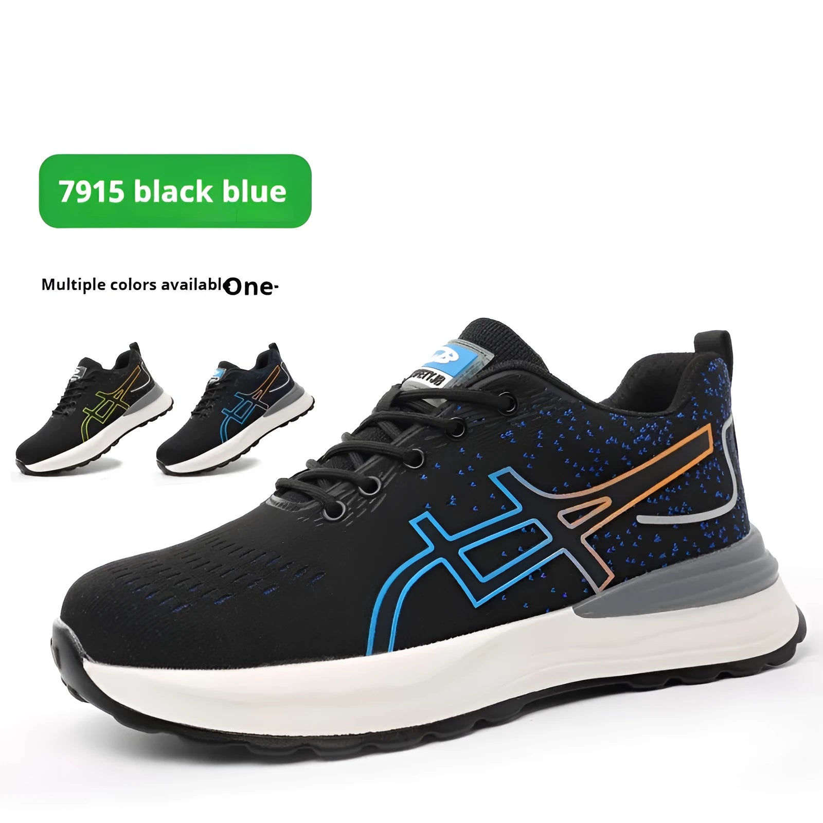 Black and blue mesh safety shoes with anti-smashing anti-piercing protection