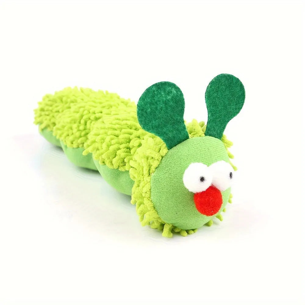 Green interactive plush cat toy pillow for manual play with cats