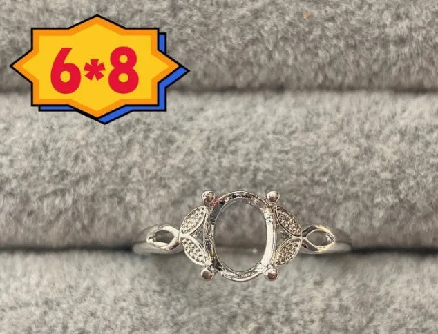 Oval denier open mouth copper ring with 6x8mm stone and five-pointed star in Korean style.