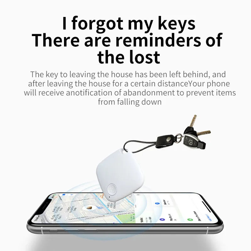 Diamond Global Bluetooth anti-lost tracker in black, blue, green, pink or white, shown with key ring.