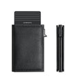 Pop-up aluminium alloy card wallet in retro PU leather with anti-theft function, front view