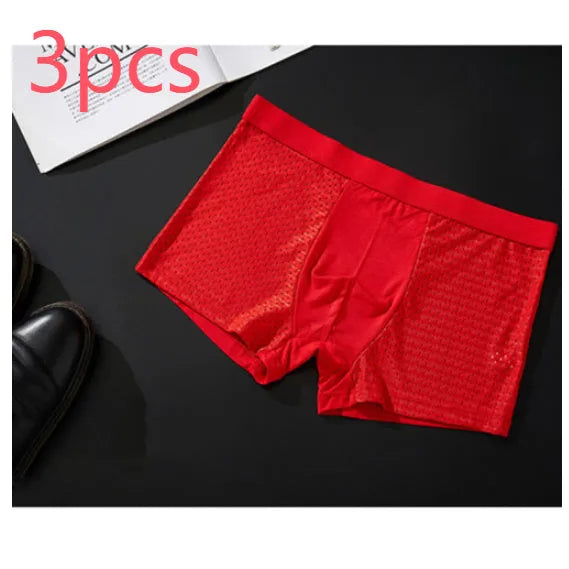 Men's ice silk modal boxer briefs showing U convex design in multiple colour options