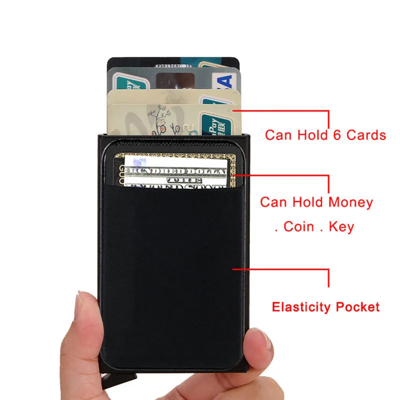 Slim aluminium metal credit card holder wallet with RFID blocking in a frost finish.