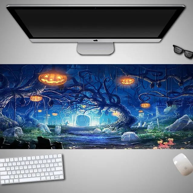 Oversized Halloween-themed computer mouse pad with a non-slip rubber cloth base.