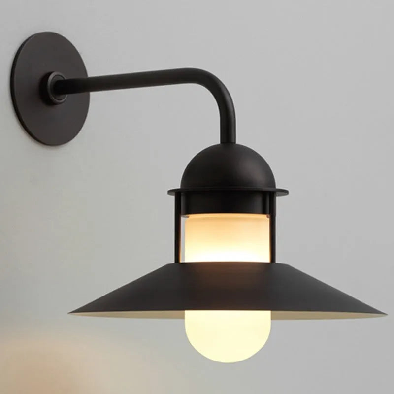 Minimalist retro outdoor waterproof wall lamp in black with 318mm dimensions for exterior use