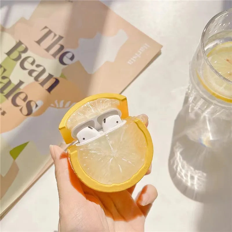 Creative lemon silicone headphone case for AirPods in yellow lemon colour with soft shell design