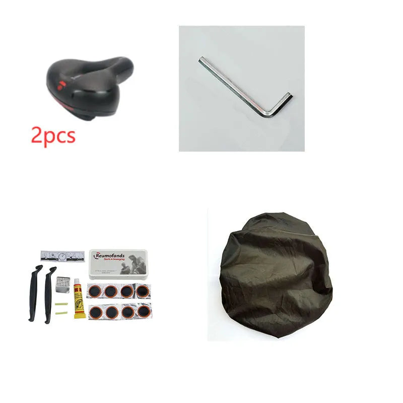 Thickened soft silicone bicycle saddle cushion with PU leather cover and included waterproof cover and tools