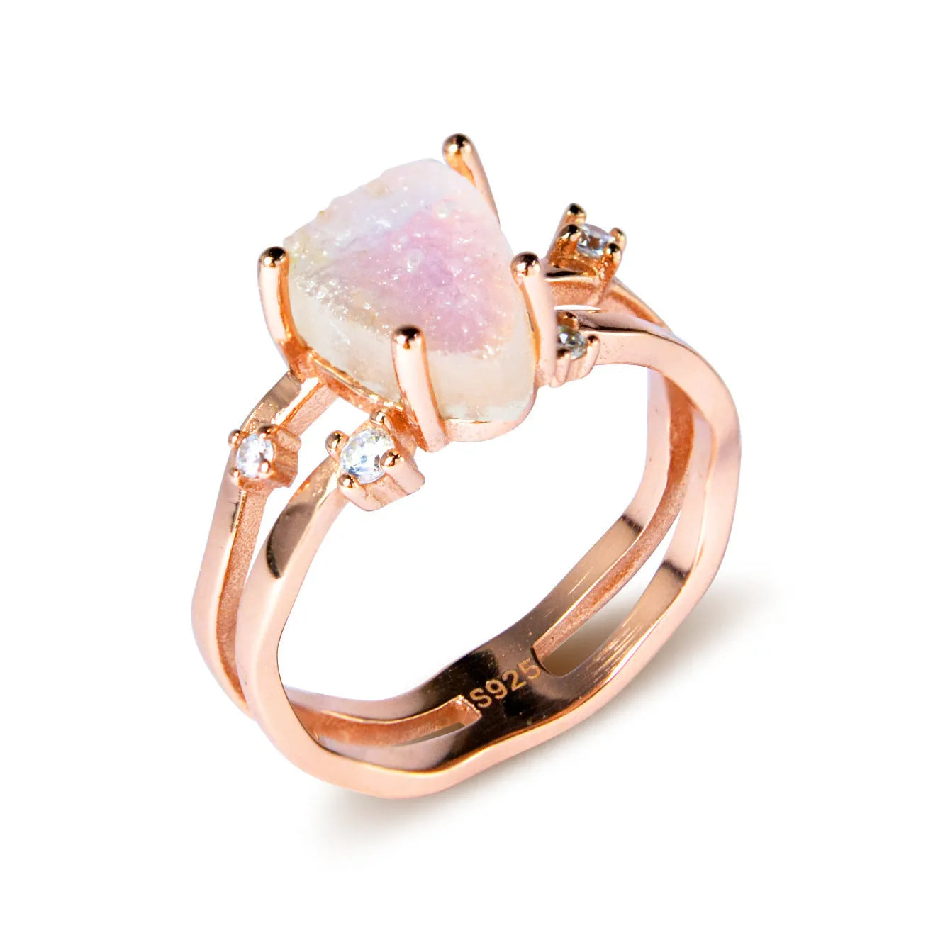 S925 silver irregular triangular moonstone ring in rose gold, white gold, or yellow gold finish.