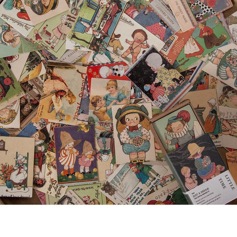 100 double-sided retro mini note cards in seven colours including blossoming flowers and antique paper