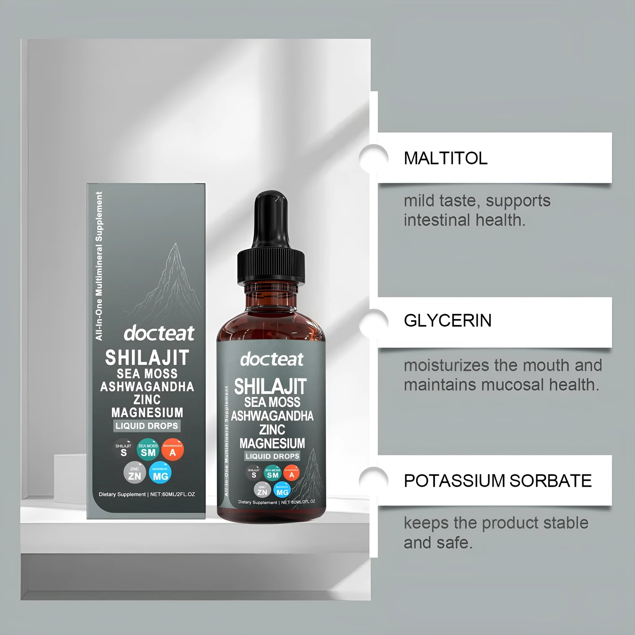 60ml bottle of Intestinal Balance liquid dietary supplement with a dropper.