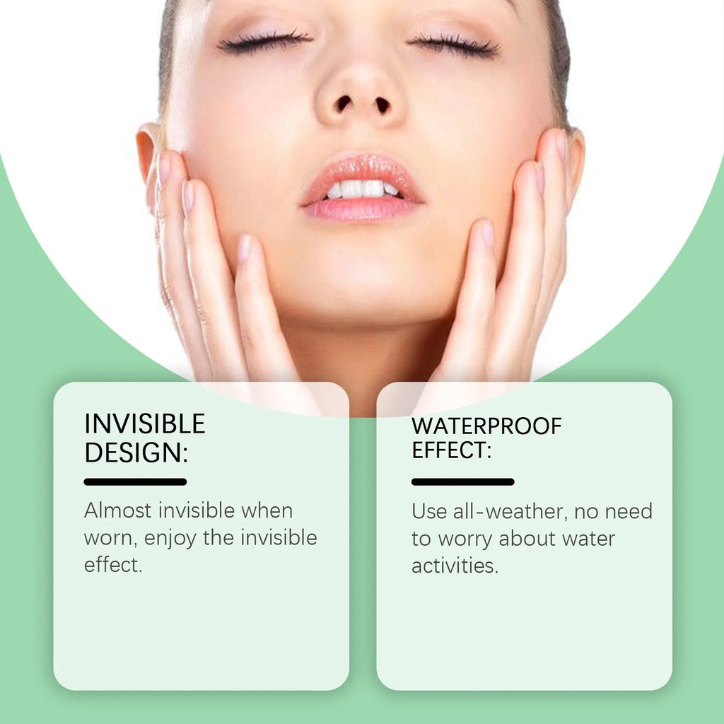 Invisible face lift tape patch kit with droplet-shaped stickers and adjustable lifting ropes for facial contouring