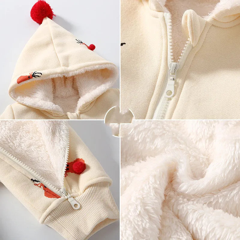 Khaki cotton padded baby crawl suit with Christmas moose pattern, one-piece romper for infants