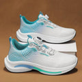 Men's low-top mesh sneakers with a rotating buckle fastening in white and blue colourway.