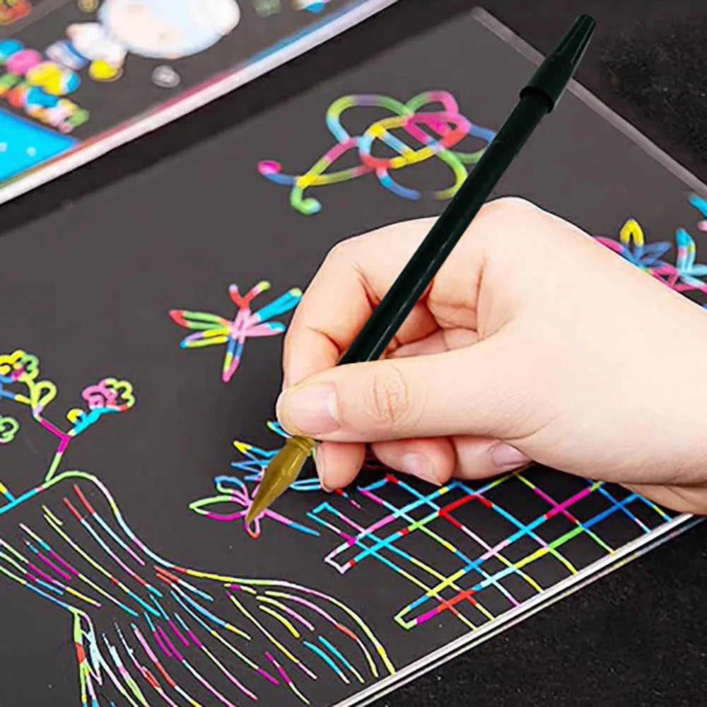 PS plastic scratch art pen with brush tip for children's drawing tools and craft projects