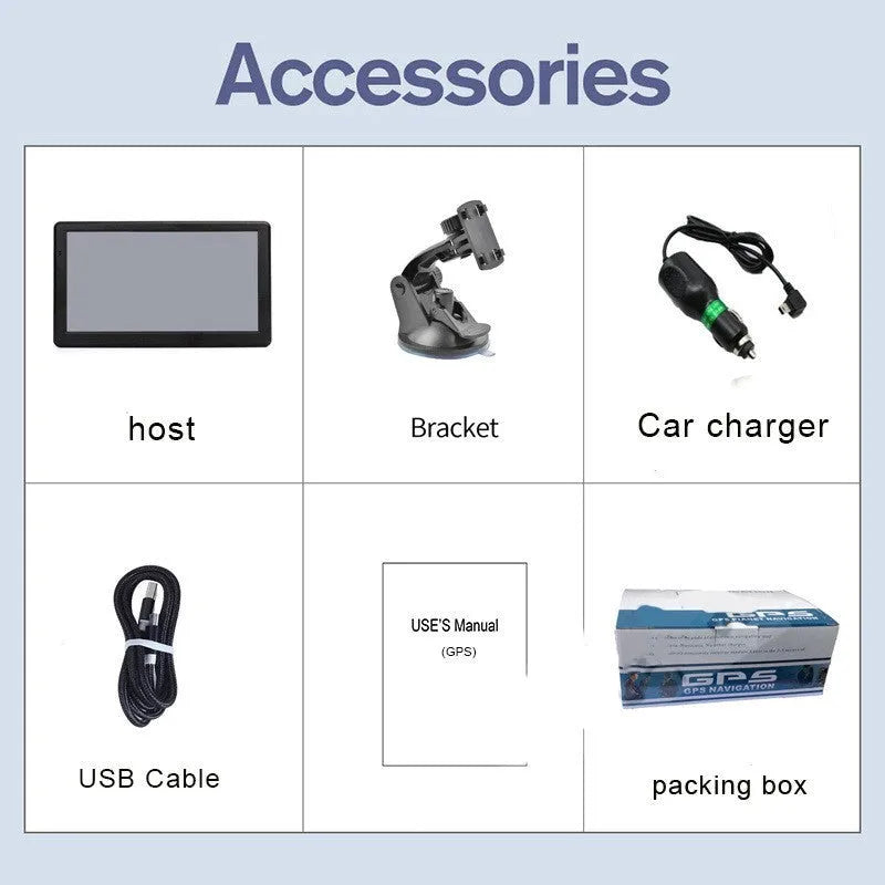 7-inch portable car GPS navigation device with bracket and charger