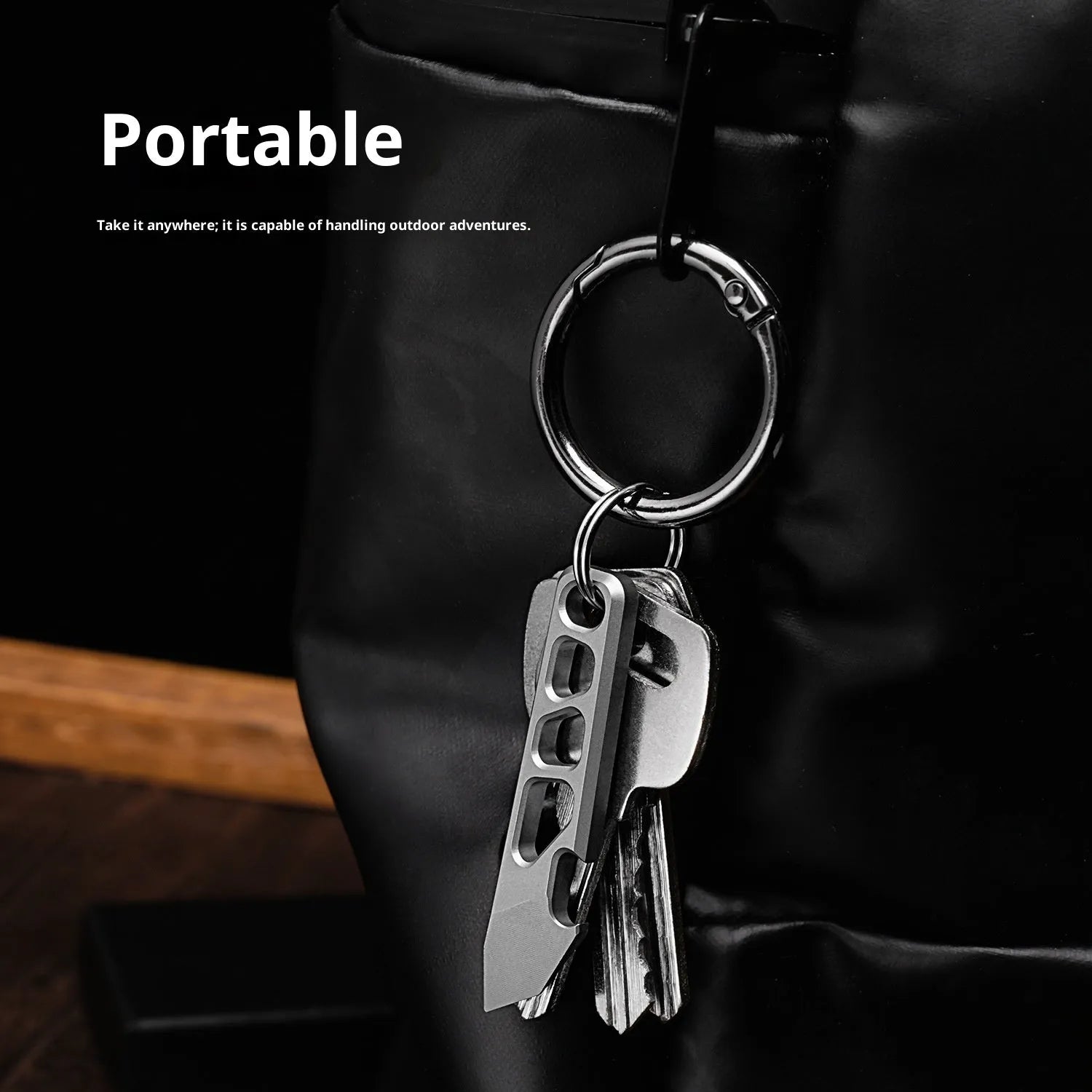 Titanium alloy mini wrecking bar bottle opener key ring in silver, model FC11