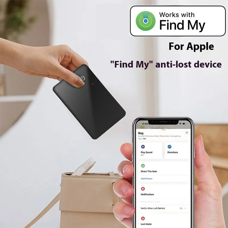 Black pet tracking device with wireless charging and NFC features measuring 85mm by 54mm