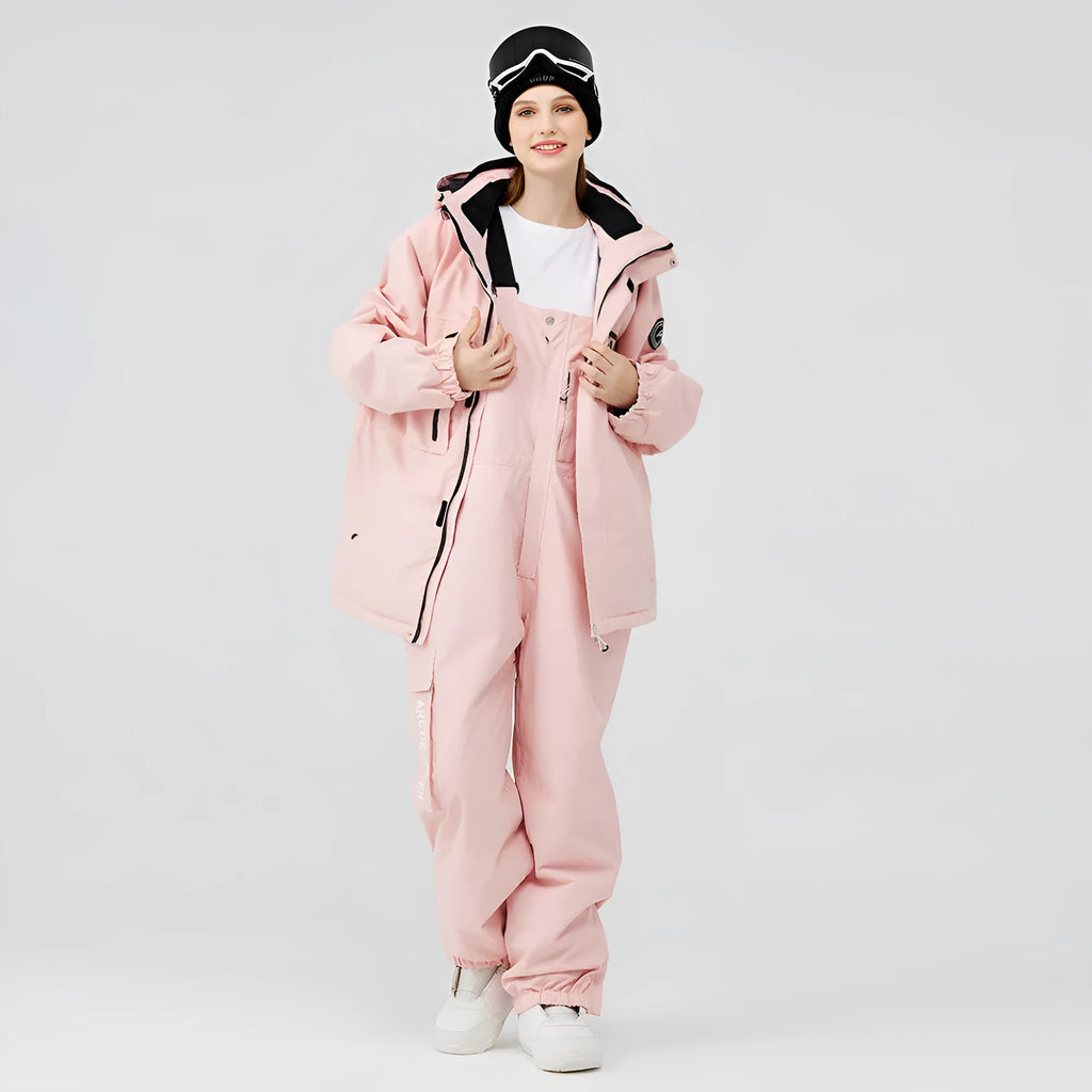 Blue and black unisex waterproof winter ski suit with top and pants for snow sports