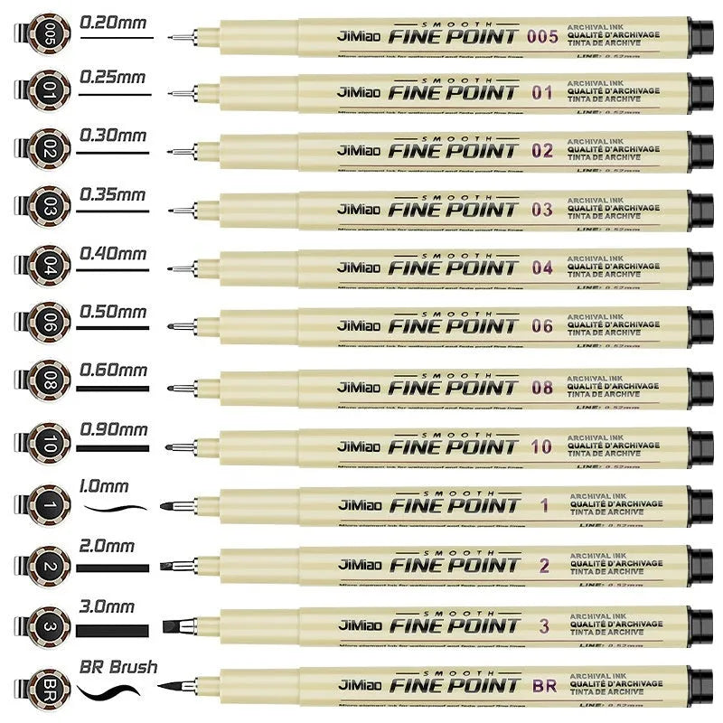 Waterproof cartoon design needle pen with black ink and 133mm plastic body for drawing.