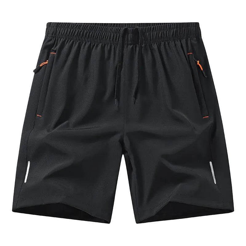 Men's black loose-fit polyester sports shorts for basketball and summer training.