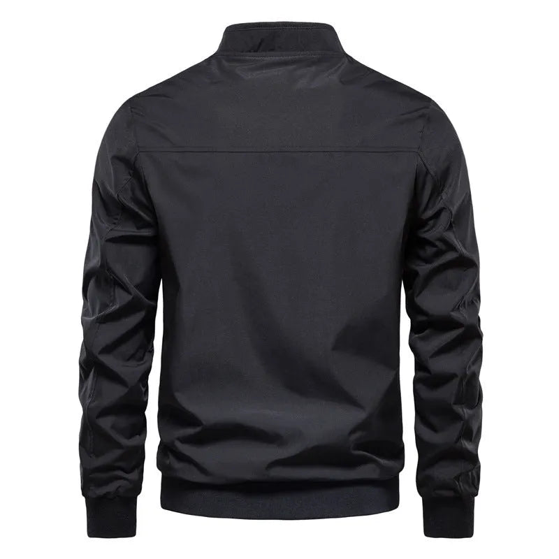 Men's thin casual zip-up jacket in Army Green, shown on a hanger.