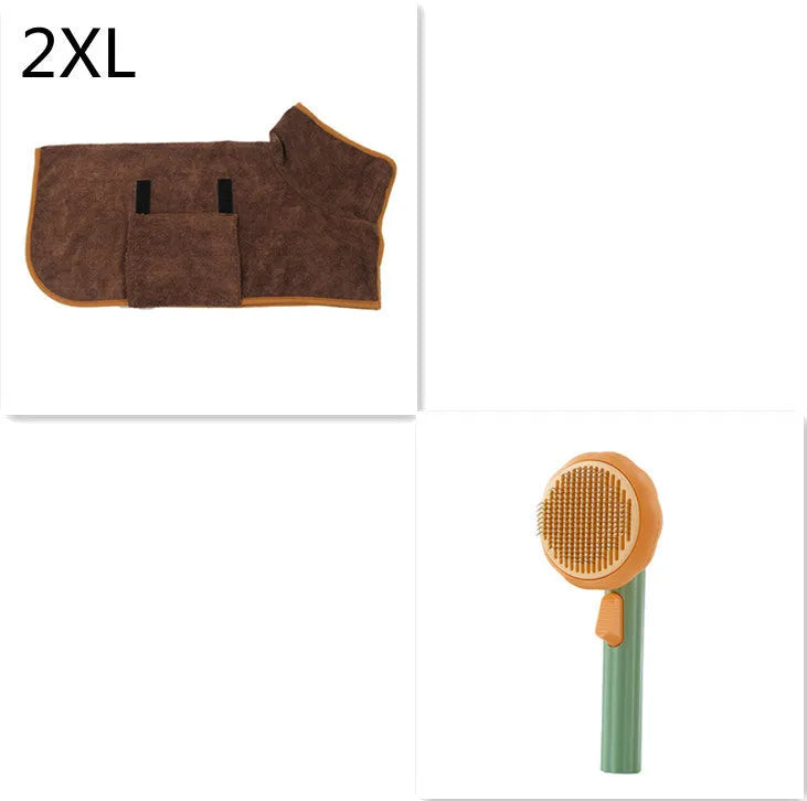 Hand holding a white and pumpkin coloured pet grooming brush with many stainless steel needles.