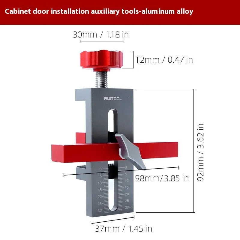 Aluminium alloy cabinet door installation aid tool for woodworking hinge placement